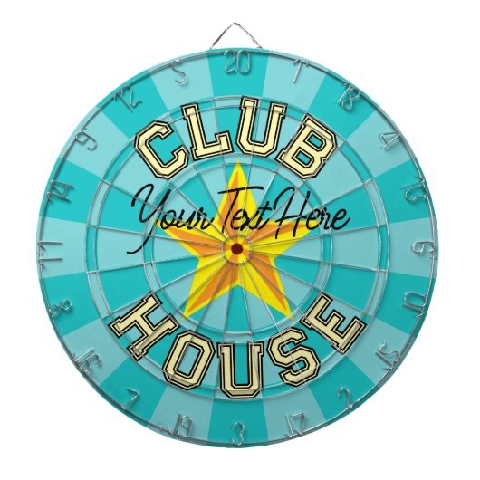 Aangepaste tekst Club House Turquoise kleur Geel S Dartbord (Voorkant)