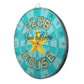 Aangepaste tekst Club House Turquoise kleur Geel S Dartbord (Voorkant Rechts)