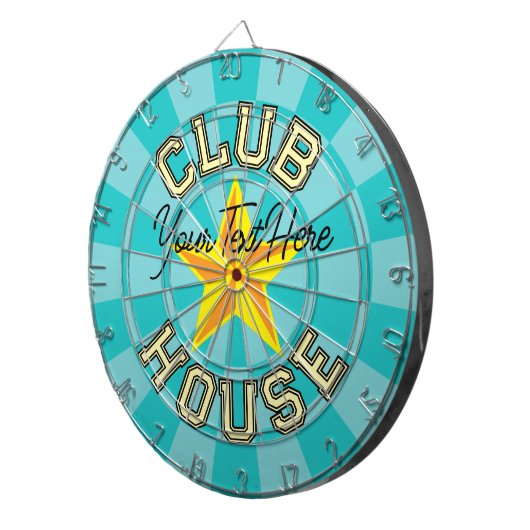 Aangepaste tekst Club House Turquoise kleur Geel S Dartbord (Voorkant Rechts)
