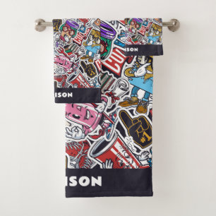Aangepaste tekst College Comics Patroon Bad Handdoek