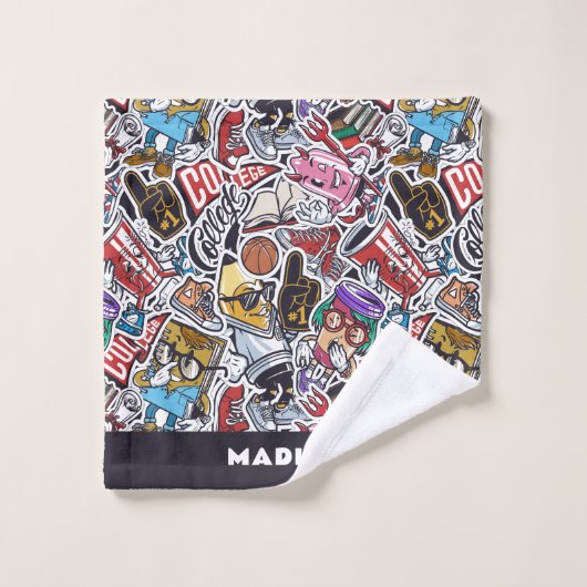 Aangepaste tekst College Comics Patroon Bad Handdoek (Wasdoekje)