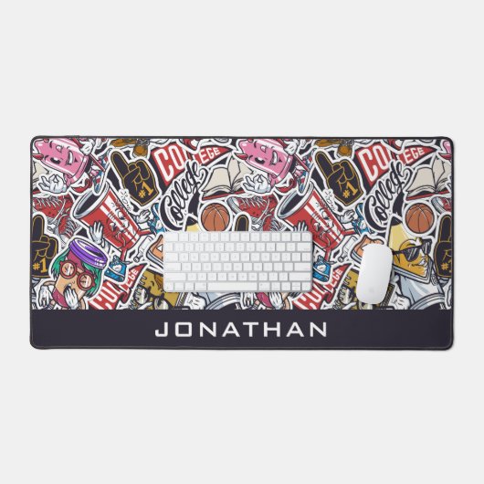 Aangepaste tekst College Comics Patroon Bureaumat (Keyboard & Muis)