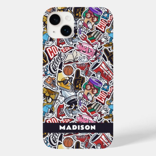 Aangepaste tekst College Comics Patroon Case-Mate iPhone Case (Achterkant)