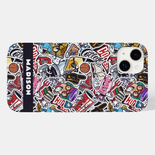 Aangepaste tekst College Comics Patroon Case-Mate iPhone Case (Achterkant (horizontaal))