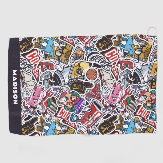 Aangepaste tekst College Comics Patroon Golfhanddoek (Horizontaal)