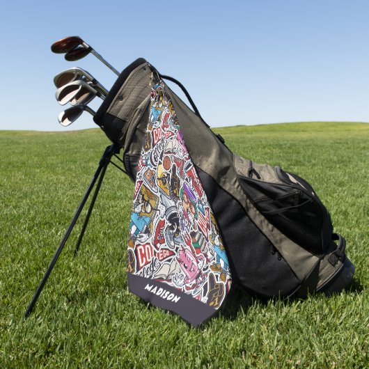 Aangepaste tekst College Comics Patroon Golfhanddoek (Groen)