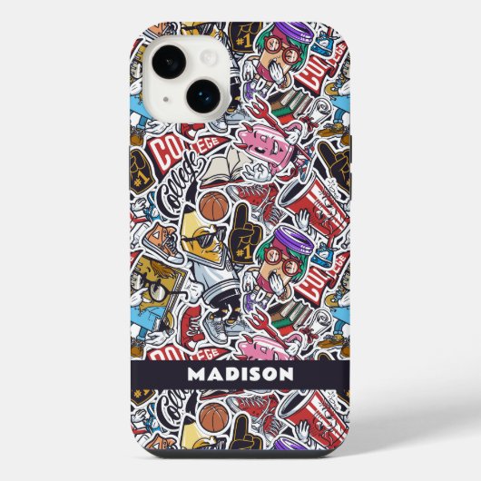 Aangepaste tekst College Comics Patroon iPhone Hoesje (Achterkant)