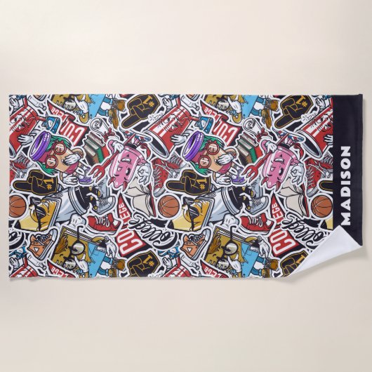 Aangepaste tekst College Comics Patroon Strandlaken (Voorkant)