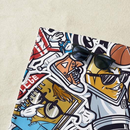 Aangepaste tekst College Comics Patroon Strandlaken (In situ)