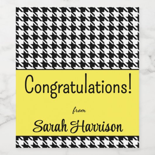 Aangepaste tekst, Congrats Yellow Houndstooth (6) Wijn Etiket (Enkel label)