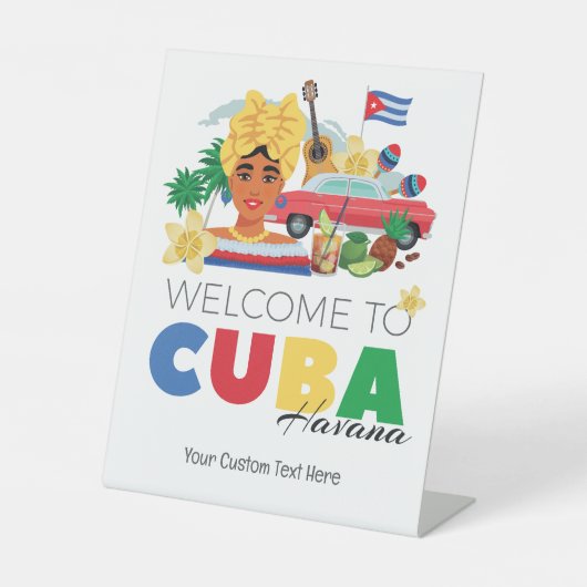 Aangepaste tekst Cuba Havana Reclamebord Met Voetstuk (Voorkant)
