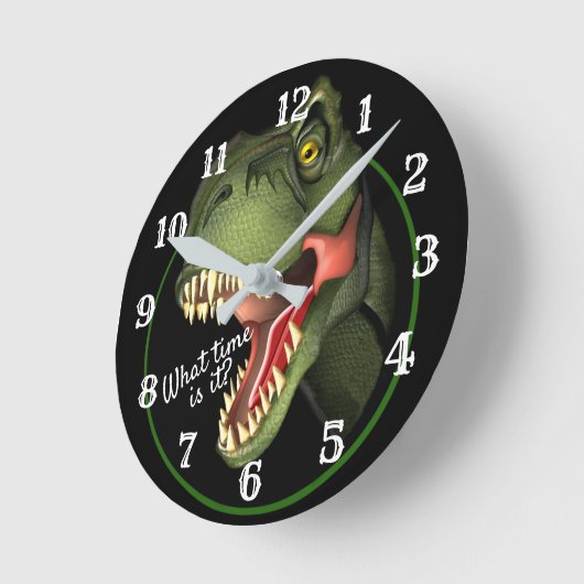 Aangepaste tekst Cute Scary T-Rex Dinosaur Large C Ronde Klok (Hoek)