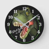 Aangepaste tekst Cute Scary T-Rex Dinosaur Large C Ronde Klok (Voorkant)
