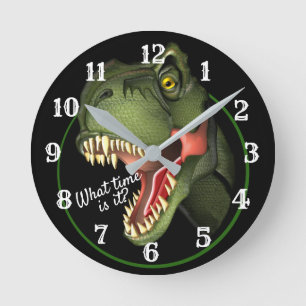 Aangepaste tekst Cute Scary T-Rex Dinosaur Large C Ronde Klok