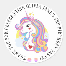 Aangepaste tekst Cute Unicorn Rainbow Ronde Sticker