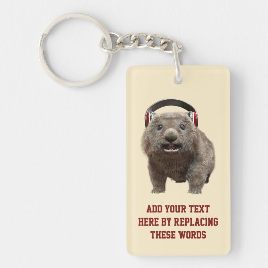 Aangepaste tekst Cute Wombat Koptelefoon Sleutelhanger (Voorkant)