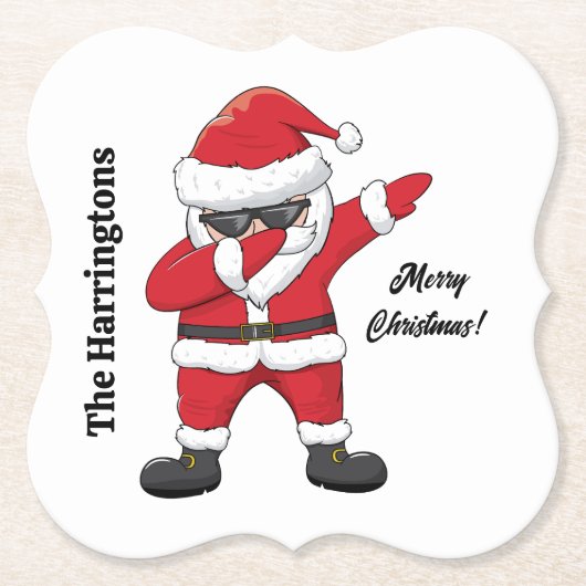 Aangepaste tekst Dabbing Dancing Santa Kartonnen Onderzetters (Voorkant)