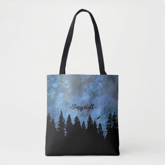 Aangepaste tekst dennenbos nacht tote bag (Voorkant)