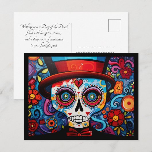 Aangepaste tekst 💀 Día de Muertos Briefkaart (Voorkant / Achterkant)
