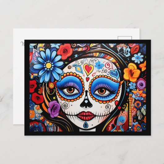 Aangepaste tekst 💀 Día de Muertos Briefkaart (Voorkant / Achterkant)