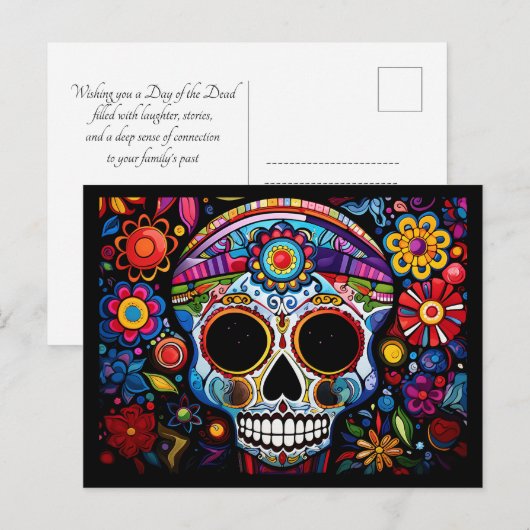 Aangepaste tekst 💀 Día de Muertos Briefkaart (Voorkant / Achterkant)
