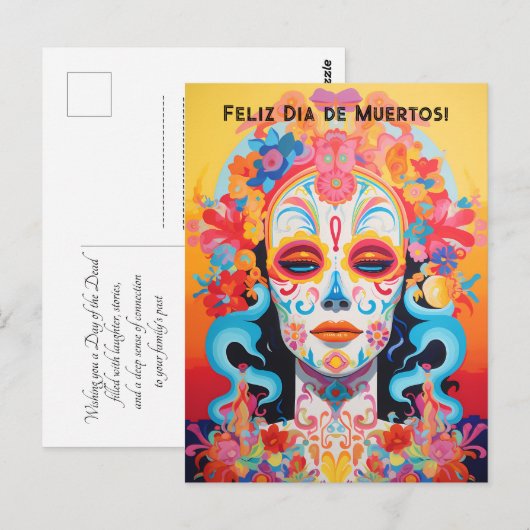 Aangepaste tekst Dia de Muertos La Calavera Catrin Briefkaart (Voorkant / Achterkant)