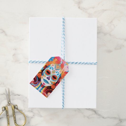 Aangepaste tekst Dia de Muertos La Calavera Catrin Cadeaulabel (Met Touw)