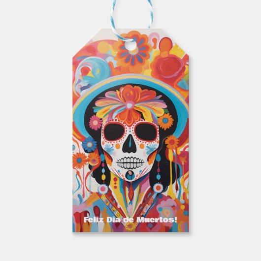 Aangepaste tekst Dia de Muertos La Calavera Catrin Cadeaulabel (Voorkant)