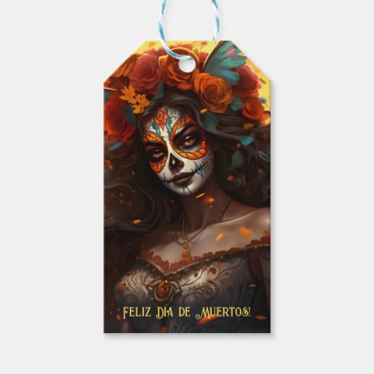 Aangepaste tekst Dia de Muertos La Calavera Garban Cadeaulabel (Voorkant)