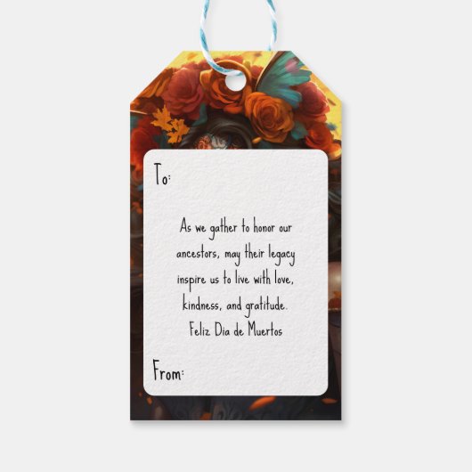 Aangepaste tekst Dia de Muertos La Calavera Garban Cadeaulabel (Achterkant)