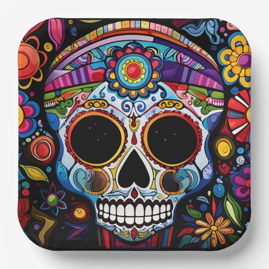 Aangepaste tekst 💀 Día de Muertos Papieren Bordje (Voorkant)