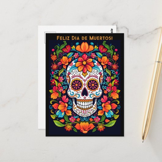 Aangepaste tekst Dia de Muertos☠️ Suikerschedel Briefkaart (Voorkant / Achterkant in situ)