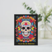 Aangepaste tekst Dia de Muertos Suikerschedel Briefkaart (Staand voorkant)