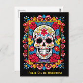Aangepaste tekst Dia de Muertos Suikerschedel Briefkaart (Voorkant / Achterkant)