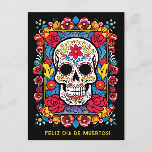 Aangepaste tekst Dia de Muertos Suikerschedel Briefkaart (Voorkant)