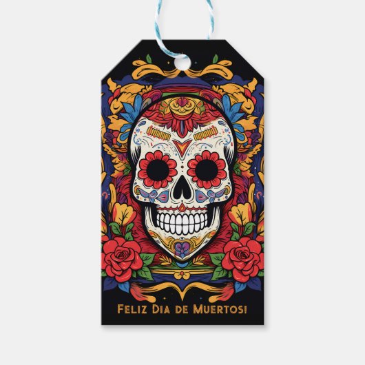 Aangepaste tekst Dia de Muertos☠️ Suikerschedel Cadeaulabel (Voorkant)