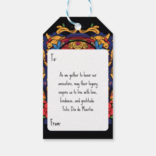 Aangepaste tekst Dia de Muertos☠️ Suikerschedel Cadeaulabel (Achterkant)