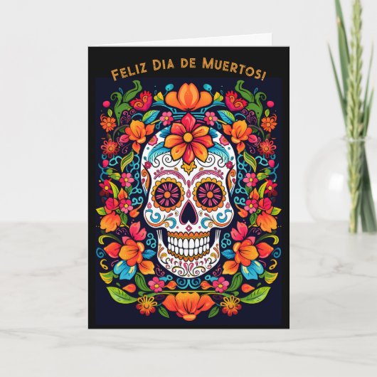 Aangepaste tekst Dia de Muertos☠️ Suikerschedel Feestdagen Kaart (Voorkant)
