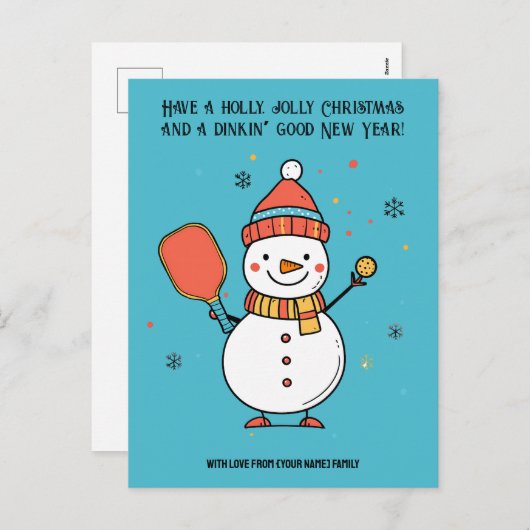 Aangepaste tekst Dinking Snowman Feestdagenkaart (Voorkant / Achterkant)