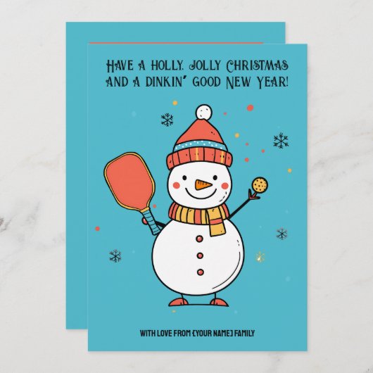 Aangepaste tekst Dinking Snowman Feestdagenkaart (Voorkant / Achterkant)