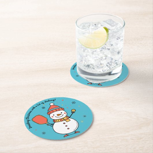 Aangepaste tekst Dinking Snowman Ronde Kartonnen Onderzetter (Insitu)