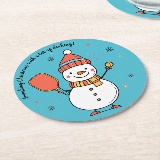 Aangepaste tekst Dinking Snowman Ronde Kartonnen Onderzetter (Gebogen)