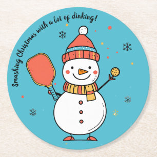Aangepaste tekst Dinking Snowman Ronde Kartonnen Onderzetter