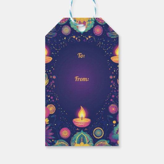 Aangepaste tekst, Diwali Bliss Label – Light & Joy Cadeaulabel (Achterkant)