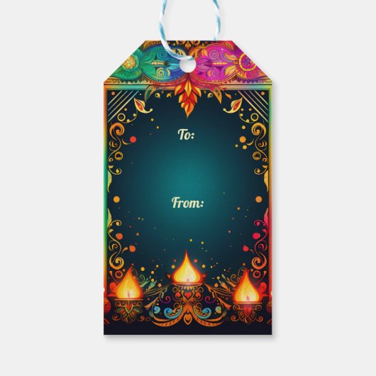 Aangepaste tekst, Diwali Elegance Label – Shine &  Cadeaulabel (Achterkant)