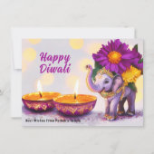 Aangepaste tekst, Diwali Elephant Elegance Feestdagenkaart (Voorkant)