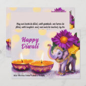 Aangepaste tekst, Diwali Elephant Elegance Feestdagenkaart (Voorkant / Achterkant)