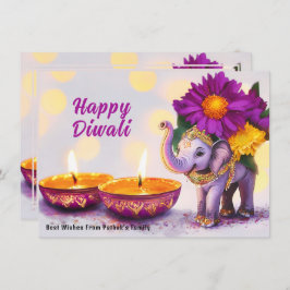 Aangepaste tekst, Diwali Elephant Elegance Feestdagenkaart
