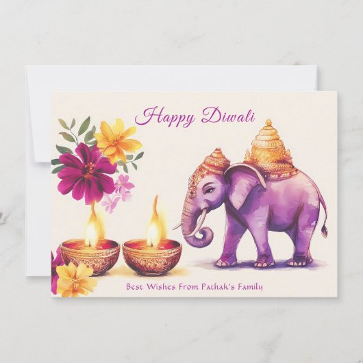 Aangepaste tekst, Diwali Elephant Grace Feestdagenkaart (Voorkant)