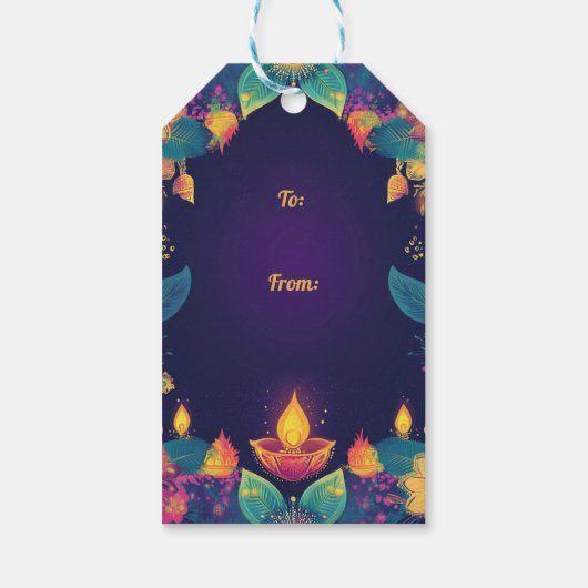 Aangepaste tekst, Diwali Glow – Light & Celebrate Cadeaulabel (Achterkant)